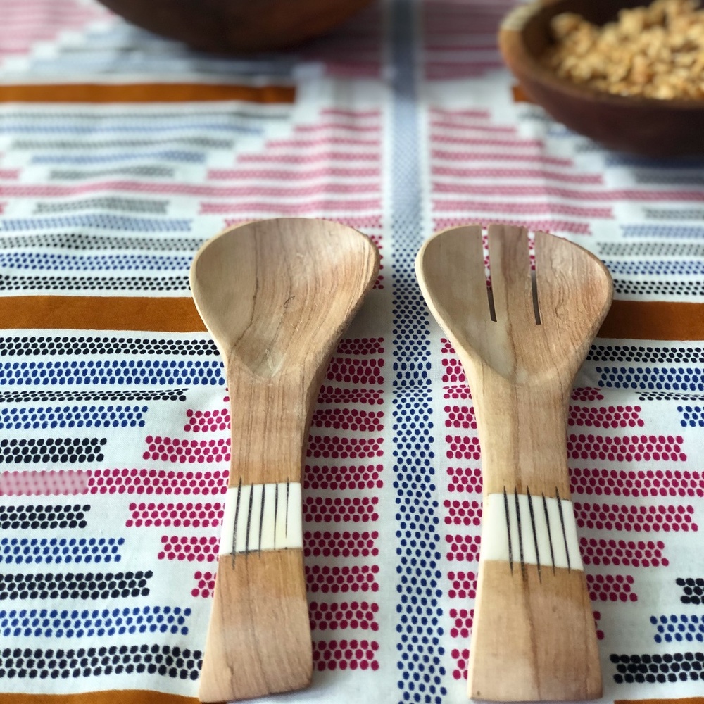 Wood Salad Server Spoon Set